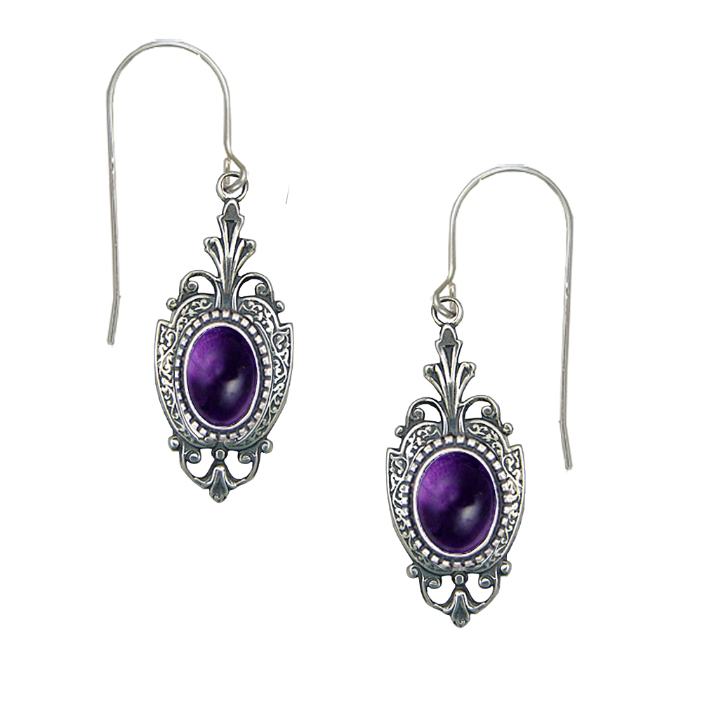 Sterling Silver Victorian Drop Dangle Earrings With Amethyst